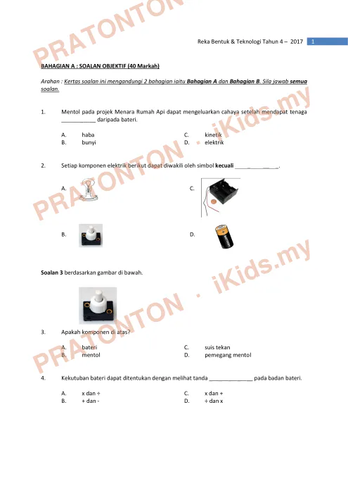 Pratonton muka 1 lembaran Ujian Akhir Tahun KSSR Tahun 4 RBT Set3 — Matematik Tahun 4