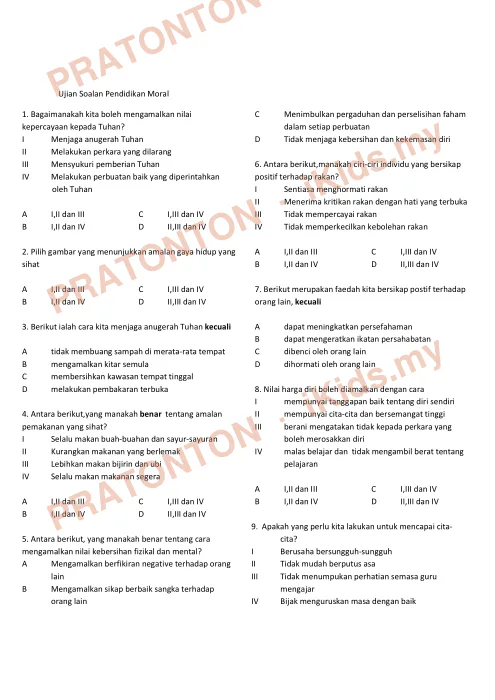 Pratonton muka 1 lembaran Ujian Akhir Tahun KSSR Tahun 6 Pendidikan Moral Set 3 — Pendidikan Moral Tahun 6