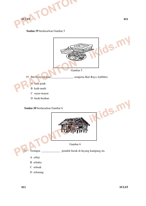 Pratonton muka 7 lembaran Ujian Akhir Tahun (Pemahaman) — Bahasa Melayu Tahun 4