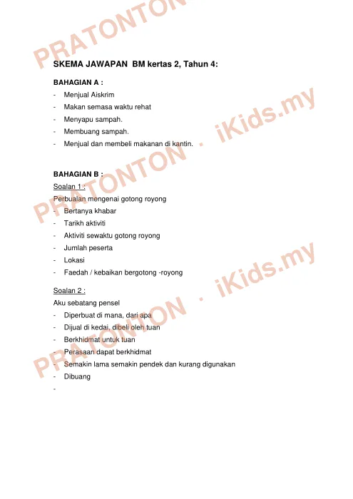Pratonton muka 1 lembaran Ujian Akhir Tahun (Penulisan) — Bahasa Melayu Tahun 4
