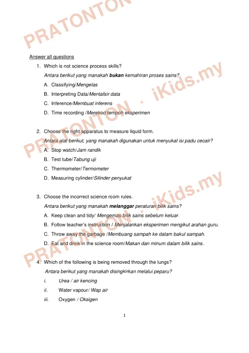 Pratonton muka 1 lembaran Ujian Akhir Tahun Sains 10 — Sains Tahun 4