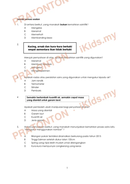 Pratonton muka 1 lembaran Ujian Akhir Tahun Sains 6 — Sains Tahun 4