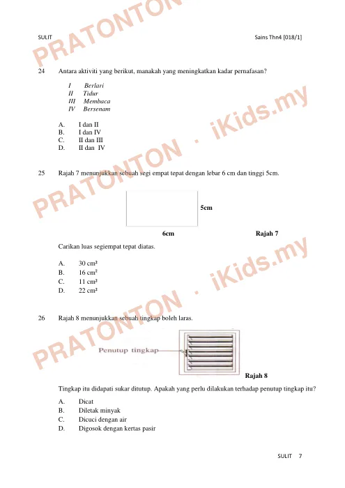 Pratonton muka 7 lembaran Ujian Akhir Tahun Sains 7 — Sains Tahun 4