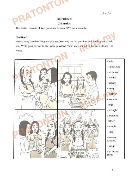 Pratonton muka 5 lembaran Ujian Bahasa Inggeris Tahun 5 — Penulisan Bahagian A (Nota) — Bahasa Inggeris Tahun 5