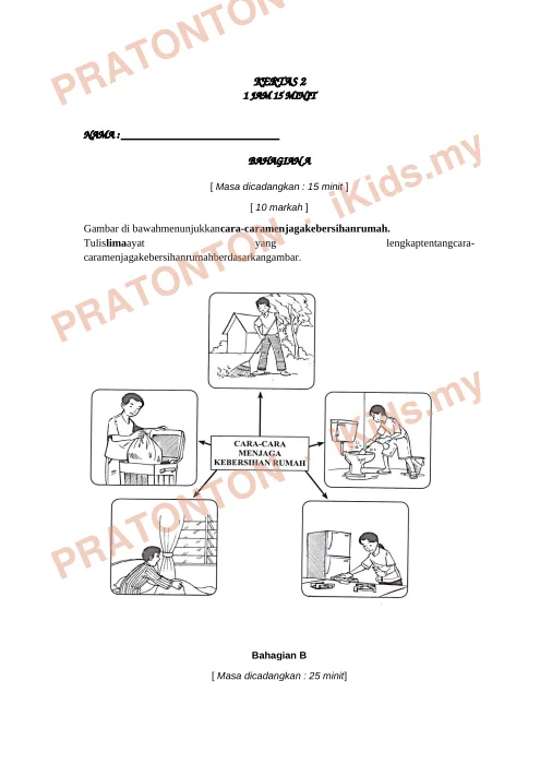 Pratonton muka 1 lembaran Ujian Bahasa Melayu — Bahasa Melayu Tahun 4