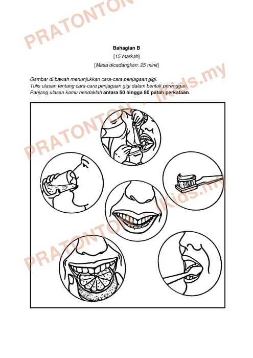 Pratonton muka 4 lembaran Ujian Bahasa Melayu Penulisan Kedah — Bahagian A — Bahasa Melayu Tahun 6