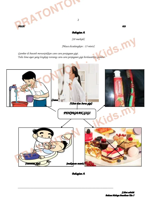 Pratonton muka 1 lembaran Ujian Bahasa Melayu Tahun 5 — Penulisan Bahagian A (012) — Bahasa Melayu Tahun 5