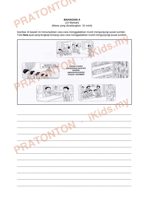 Pratonton muka 1 lembaran Ujian Bahasa Melayu Tahun 5 — Penulisan Bahagian A (Gambar) — Bahasa Melayu Tahun 5