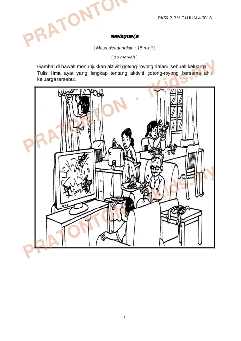 Pratonton muka 1 lembaran Ujian Bahasa Melayu — Bahasa Melayu Tahun 4