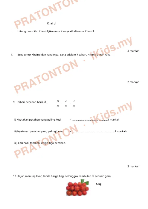 Pratonton muka 5 lembaran Ujian Bulan Ogos — Matematik Tahun 4