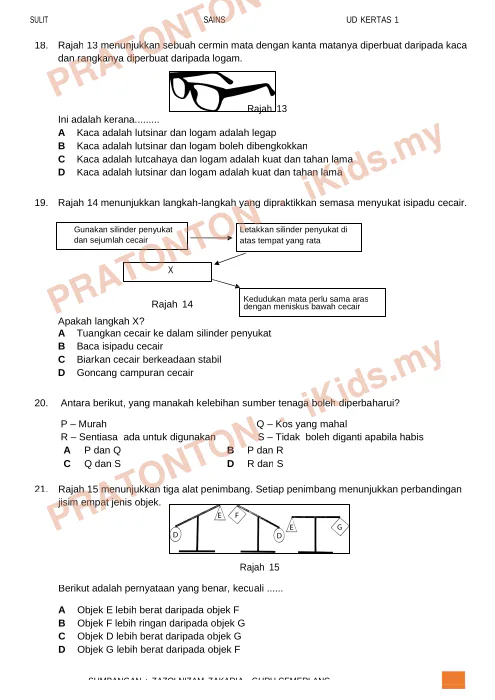 Pratonton muka 9 lembaran Ujian Diagnostik Tahun 6 2017 — Sains Kertas 1 — Sains Tahun 6