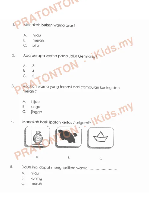 Pratonton muka 1 lembaran Ujian Pendidikan Kesenian — Pendidikan Kesenian Tahun 3
