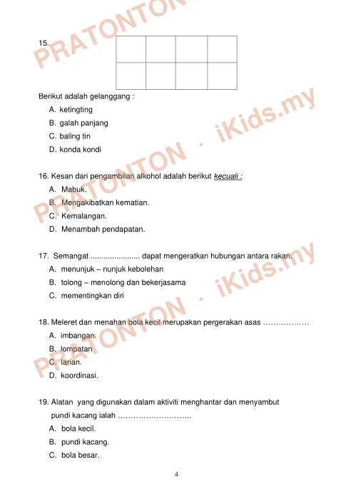 Pratonton muka 4 lembaran Ujian Pendidikan Kesihatan 2 — Pendidikan Kesihatan Tahun 3