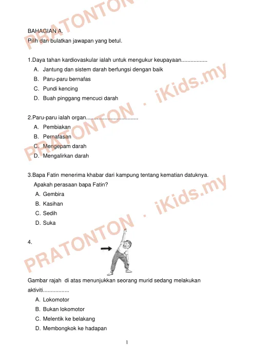 Pratonton muka 1 lembaran Ujian Pendidikan Kesihatan 1 — Pendidikan Kesihatan Tahun 3