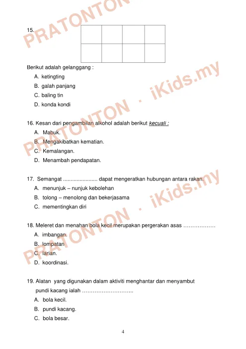 Pratonton muka 4 lembaran Ujian Pendidikan Kesihatan 1 — Pendidikan Kesihatan Tahun 3