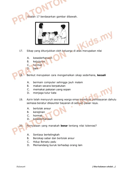 Pratonton muka 6 lembaran Ujian Pendidikan Moral 2022/2023 — Pendidikan Moral Tahun 6