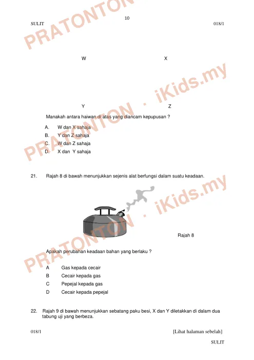 Pratonton muka 10 lembaran Ujian Pengesanan Pencapaian Murid — Sains Tahun 6 Kertas 1 (Set 3) — Sains Tahun 6