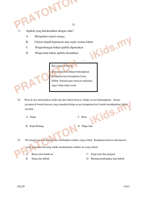 Pratonton muka 11 lembaran Ujian Pengesanan Pencapaian Murid — Sains Tahun 6 Kertas 1 (Set 5) — Sains Tahun 6