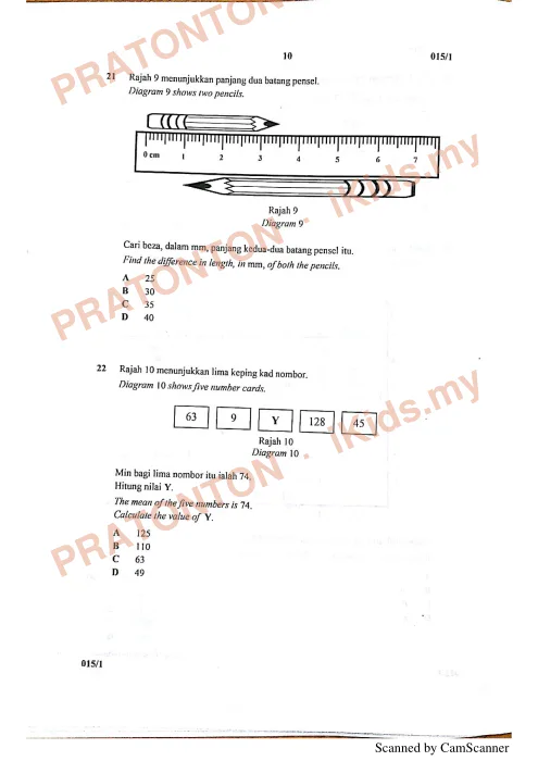 Pratonton muka 10 lembaran Ujian Penilaian OTI 3 Tahun 6 Ogos 2018 — Matematik Kertas 1 — Matematik Tahun 6