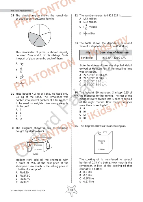 Pratonton muka 4 lembaran Ujian Pertengahan Tahun Matematik Tahun 6 (Bahasa Inggeris) — Matematik Tahun 6