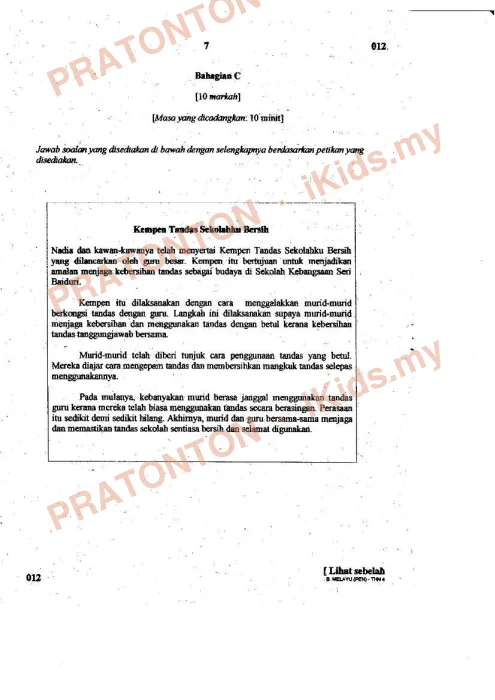 Pratonton muka 4 lembaran Ujian Pertengahan Tahun (Penulisan) — Bahasa Melayu Tahun 4