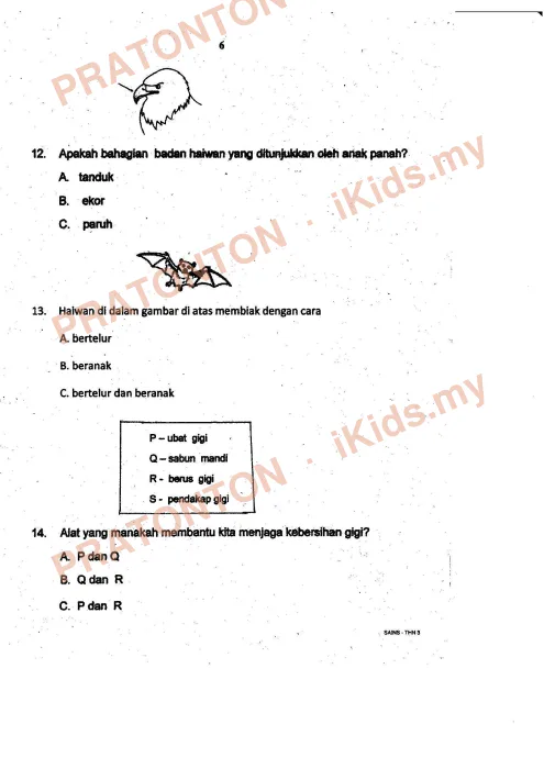 Pratonton muka 6 lembaran Ujian Pertengahan Tahun Sains — Sains Tahun 3