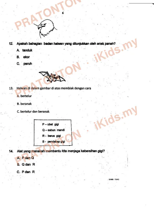 Pratonton muka 6 lembaran Ujian Pertengahan Tahun Sains — Sains Tahun 3