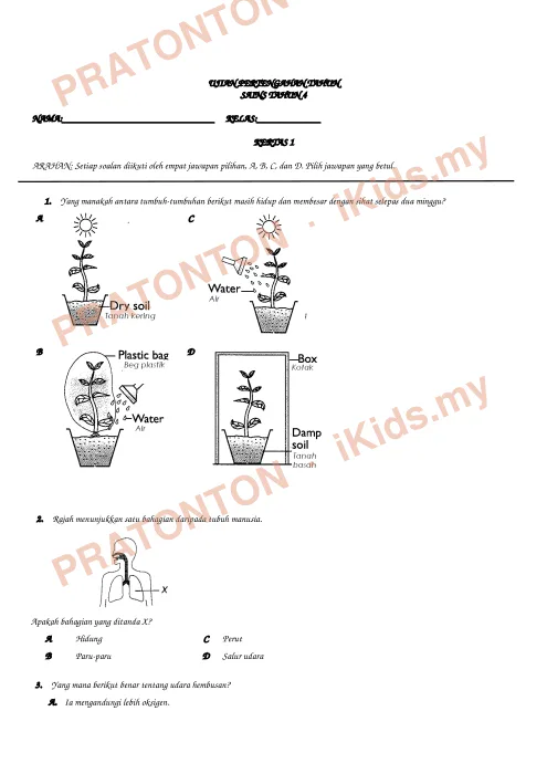 Pratonton muka 1 lembaran Ujian Pertengahan Tahun Sains — Sains Tahun 4
