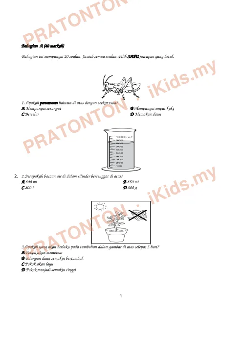 Pratonton muka 1 lembaran Ujian Sains 6 — Sains Tahun 3