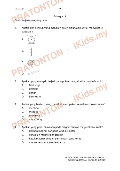 Pratonton muka 1 lembaran Ujian Sains 5 — Sains Tahun 3