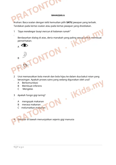 Pratonton muka 1 lembaran Ujian Sains 4 — Sains Tahun 3
