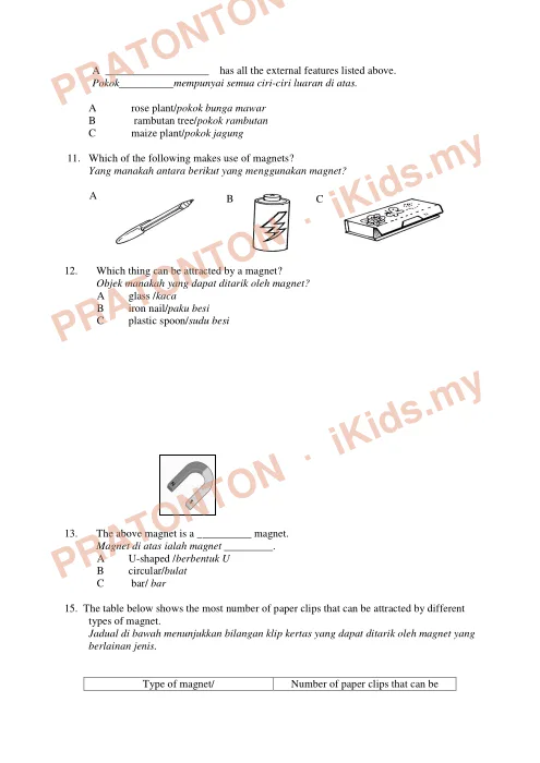 Pratonton muka 4 lembaran Ujian Sains 3 — Sains Tahun 3