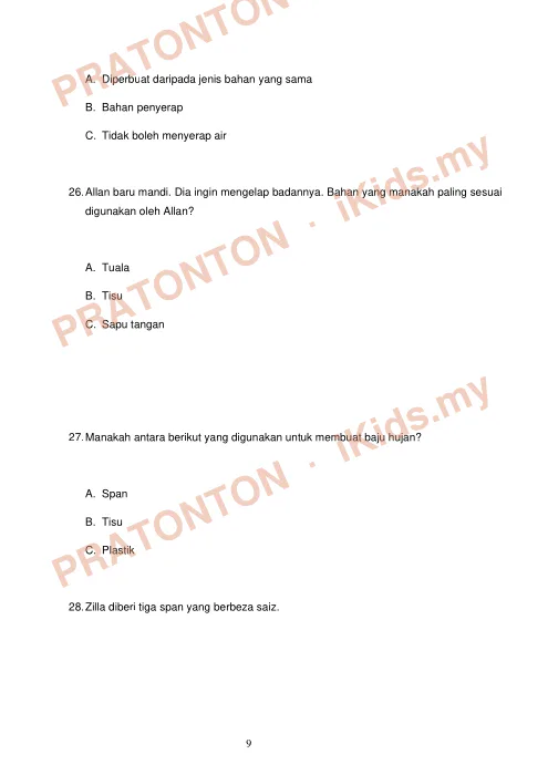 Pratonton muka 9 lembaran Ujian Sains — Sains Tahun 3