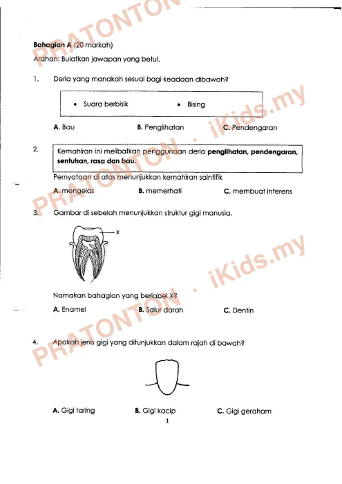 Pratonton muka 1 lembaran Ujian Sains — Sains Tahun 3