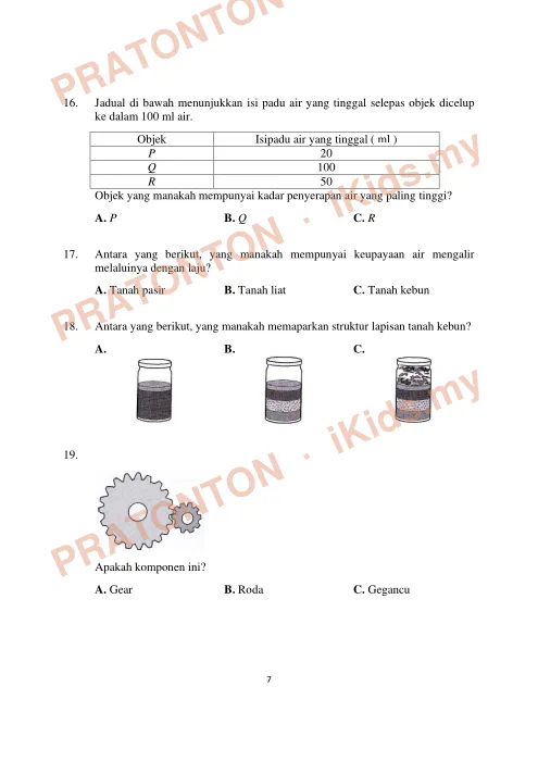 Pratonton muka 7 lembaran Ujian Sains — Sains Tahun 3