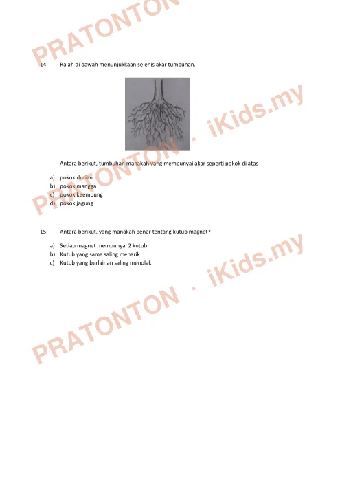 Pratonton muka 4 lembaran Ujian Sains — Sains Tahun 3