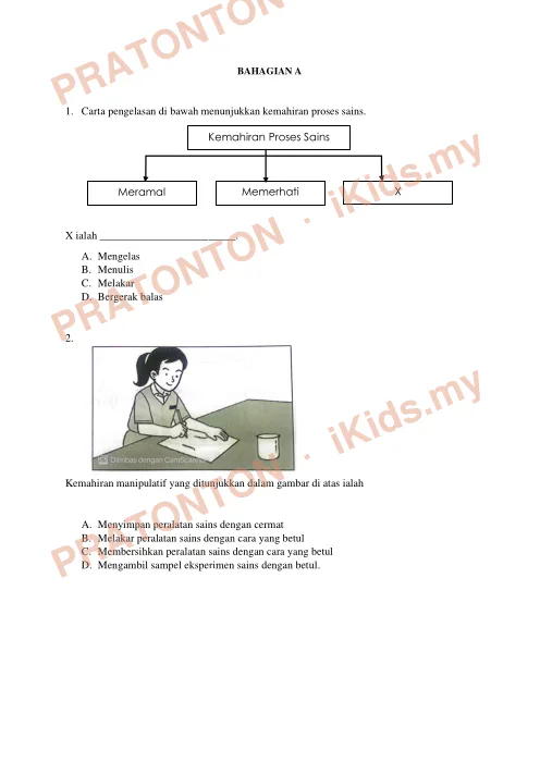Pratonton muka 1 lembaran Ujian Sains — Sains Tahun 3