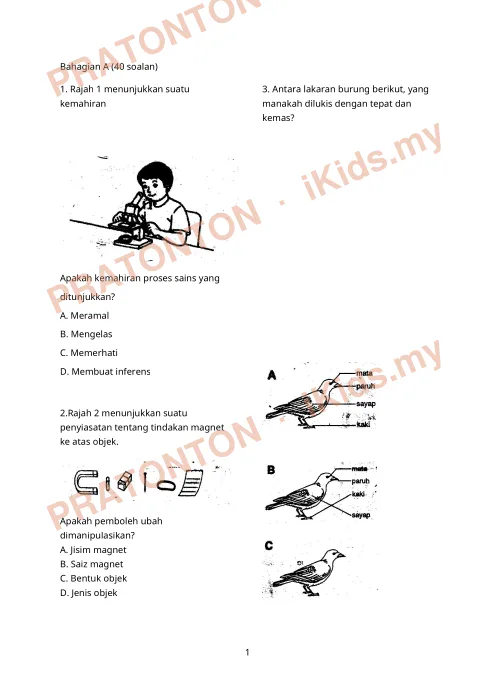 Pratonton muka 1 lembaran Ujian Sains 3 — Sains Tahun 4