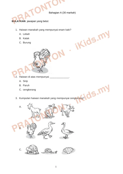 Pratonton muka 1 lembaran Ujian Sains 7 — Sains Tahun 3