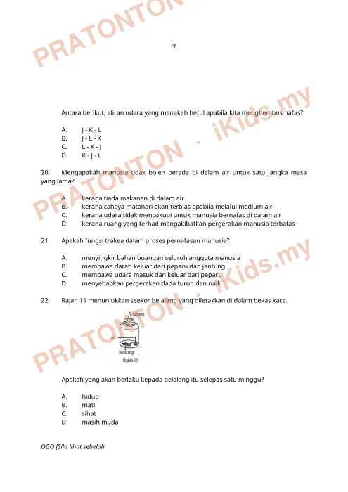 Pratonton muka 9 lembaran Ujian Sains Bulan Ogos — Sains Tahun 4