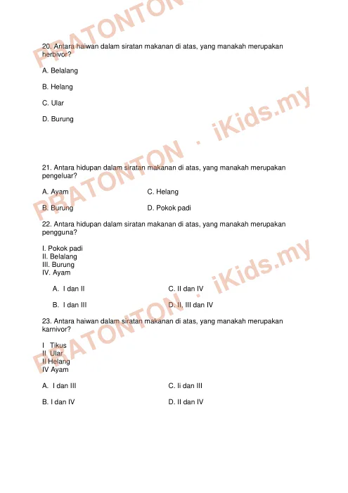 Pratonton muka 6 lembaran Ujian Sains Tahun 5 — Bahagian A Objektif — Sains Tahun 5