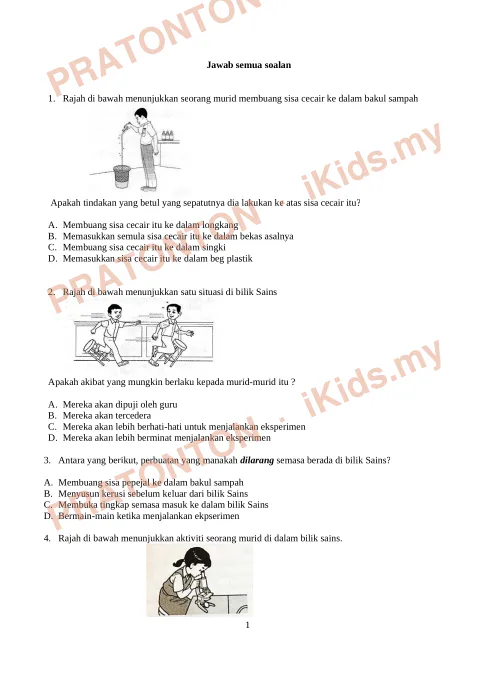 Pratonton muka 1 lembaran Ujian Sains Tahun 5 — Jawab Semua Soalan (Set B) — Sains Tahun 5