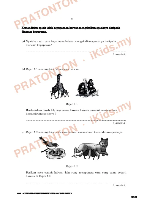 Pratonton muka 1 lembaran Ujian Sains Tahun 5 — Kemandirian Spesies (Set A) — Sains Tahun 5