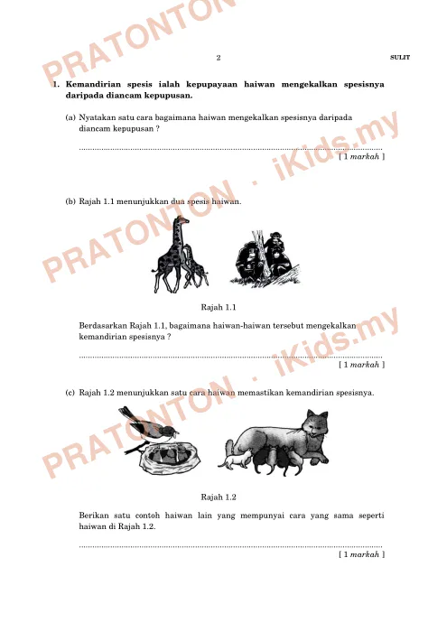 Pratonton muka 1 lembaran Ujian Sains Tahun 5 — Kemandirian Spesies (Set B) — Sains Tahun 5