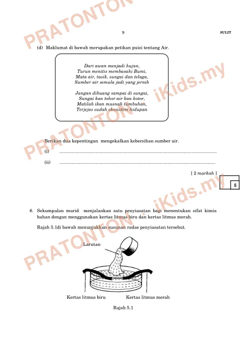 Pratonton muka 8 lembaran Ujian Sains Tahun 5 — Kemandirian Spesies (Set B) — Sains Tahun 5