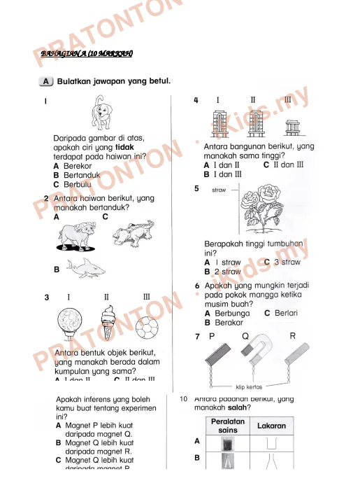Pratonton muka 1 lembaran Ujian Sains 9 — Sains Tahun 3