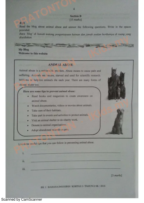 Pratonton muka 4 lembaran Ujian TOV Terengganu 2016 (BK 1) — Bahasa Inggeris Penulisan — Bahasa Inggeris Tahun 6