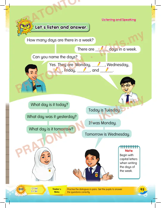 Pratonton muka 3 lembaran Unit 16 — Bahasa Inggeris Tahun 1