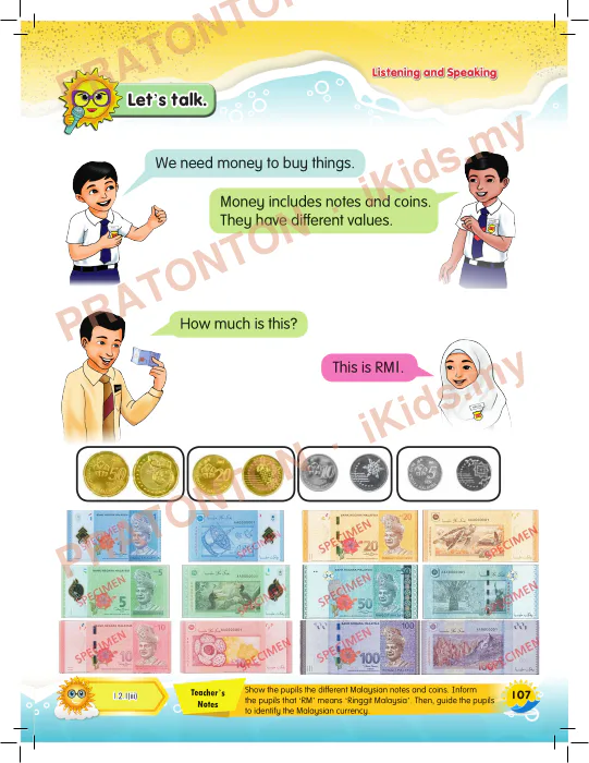 Pratonton muka 3 lembaran Unit 18 — Bahasa Inggeris Tahun 1