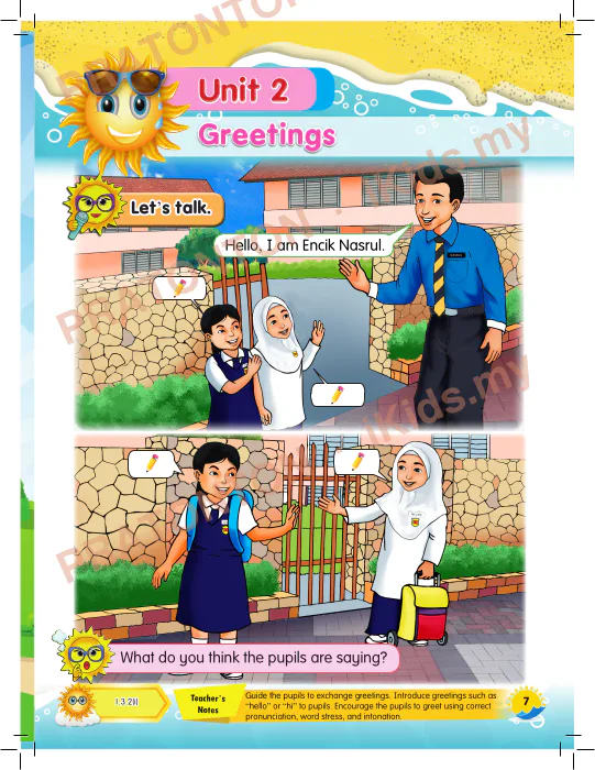 Pratonton muka 1 lembaran Unit 2 — Bahasa Inggeris Tahun 1